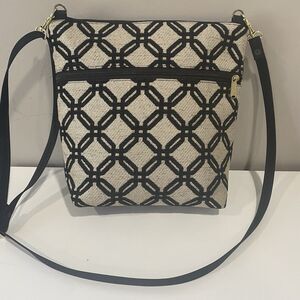 Danny K Beverly Hills Tapestry Crossbody Shoulder Bag Purse Textured Taupe Black